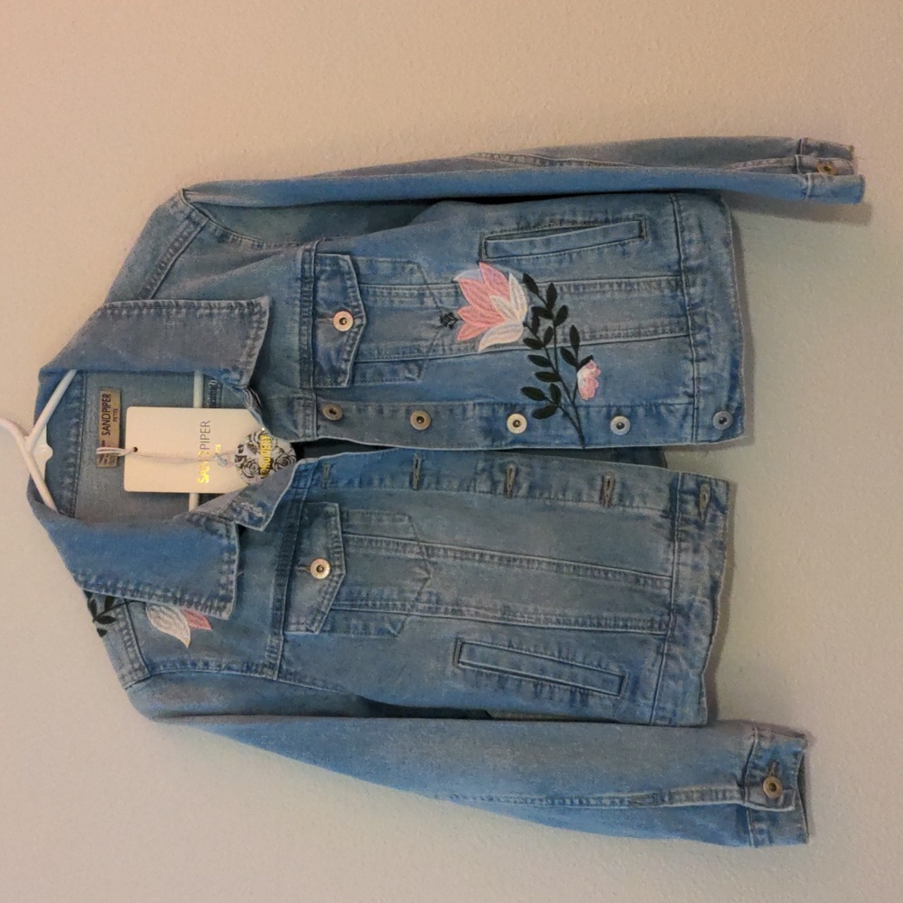 Sandpiper floral embroidered denim jacket